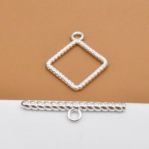 4 Sterling Silver Square Toggle Clasps, 925 Silver Toggle Clasps, Coiled Toggle Clasp, Square Toggle Clasp, Necklace Clasp, Bracelet Clasp