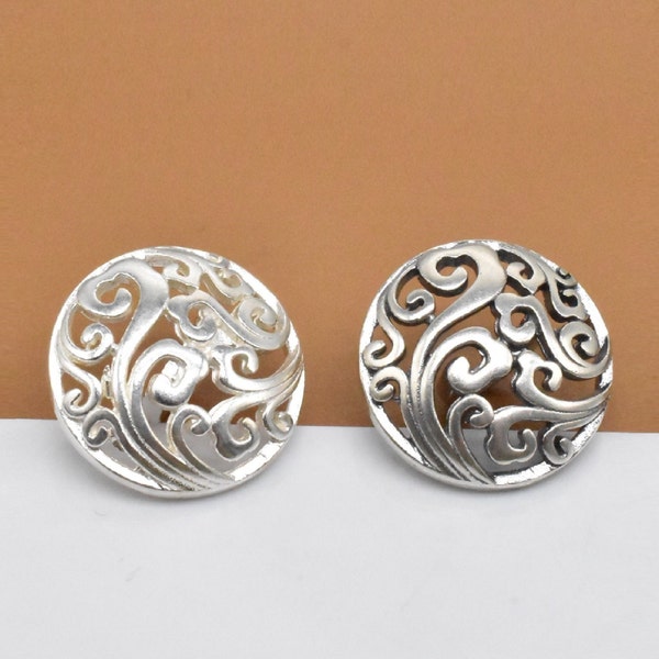 2 Sterling Silver Spiral Button Clasps, 925 Silver Spiral Buttons, Swirl Button Spacer, Cloth Button, Bracelet Button Clasp, Necklace Button