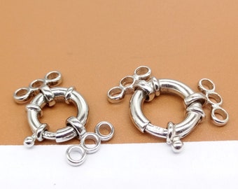 Sterling Silver Spring Ring Clasp Rhodium Plated, 925 Silver Pearl Clasp, Trigger Clasp 3 Strands, Spring Clasp Connector 13mm 15mm