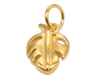 14K Gold Vermeil Style Leaf Charm over 925 Sterling Silver, Heavy 14K Gold Plated Small Leaf Charm, Nature Charm, Gold Bracelet Charm