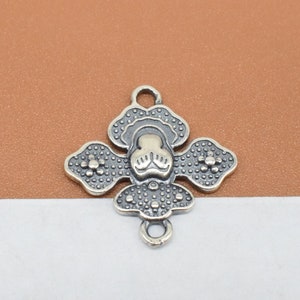 4 Sterling Silver Flower Charms, 925 Silver Floral Connector Charm, Flower Connector,  Bracelet Charm, Necklace Charm 18mm
