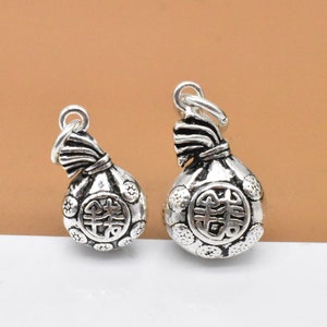 2 Sterling Silver Money Bag Charms, 925 Silver Coin Bag Charms, Pocket Bag Charms, Lucky Bag Pendants, Necklace Charms, Bracelet Charms