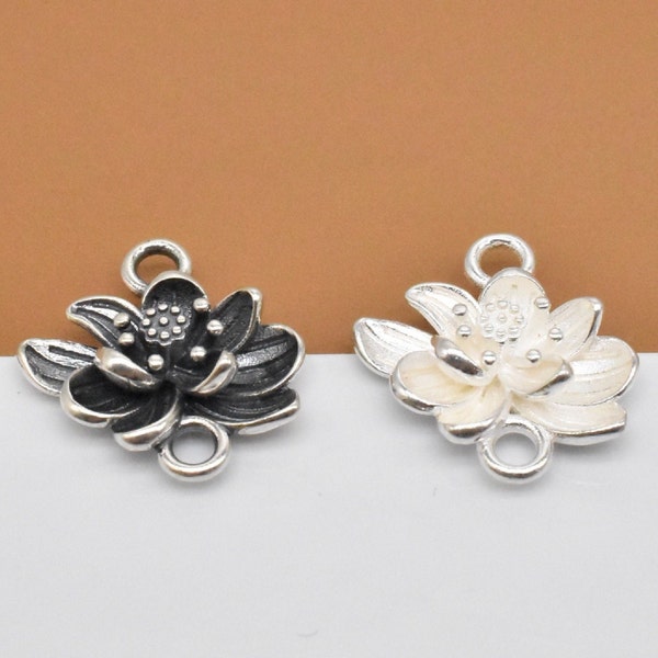 4 Sterling Silver Lotus Connector Charms, 925 Silver Lotus Charms, Lotus Connectors, Meditation Charm, Yoga Charm, Buddhist Necklace Charm