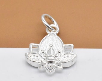 Sterling Silver Lotus Charms with 2-sided, 925 Silver Lotus Flower Charms, Yoga Charm, Meditation Charm, Shiny Lotus, Necklace Charm