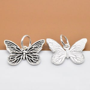 4 Sterling Silver Butterfly Charms Great Detail, 925 Silver Butterfly Charm, Monarch Butterfly Pendant, Insect Charm for Bracelet Necklace