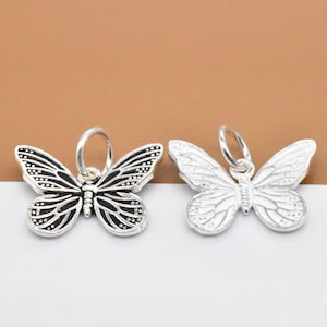 4 dijes de mariposa de plata esterlina con gran detalle, dije de mariposa de plata 925, colgante de mariposa monarca, dije de insecto para collar de pulsera