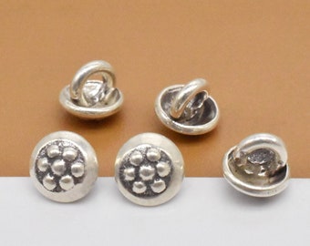 10 Karen Hill Tribe Silver Tiny Flower Button Clasps, Higher Silver Content than 925 Sterling Silver Button Clasps, Bracelet Button Spacers