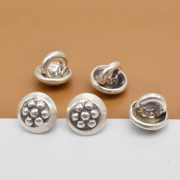 10 Karen Hill Tribe Silver Tiny Flower Button Clasps, Higher Silver Content than 925 Sterling Silver Button Clasps, Bracelet Button Spacers