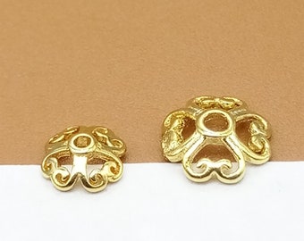 20 Sterling Silver Bead Caps w/ Gold Plated, 925 Silver Flower Bead Cap, Bulk Gold Plated Floral Bead Caps, Bead Cap Spacer, Jewelry Making