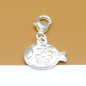 Sterling Silver Fish Clip On Charm, 925 Silver Flower Fish Charm w/ Clip On Lobster Clasp, Fish Clip Charm, Fish Pendant, Sea Ocean Charm