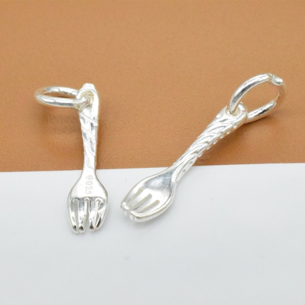 10 Sterling Silver Tiny Fork Charm, Sterling Fork Charm, Fork Charm for Necklace Bracelet Earring, 925 Silver Fork Kitchen Charm