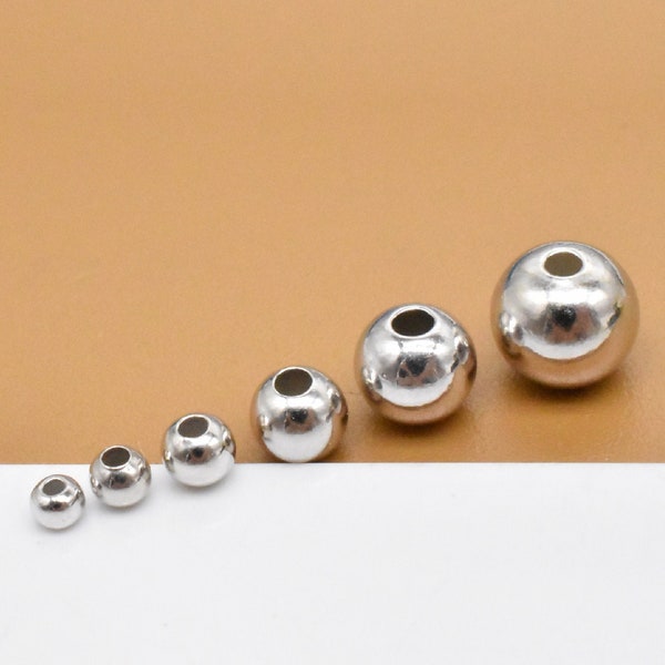 Sterling Silver Round Beads with Rhodium Plated, 925 Silver Round Ball Beads, Seamless Round Bead, Bracelet Bead, Necklace Bead 2mm - 6mm