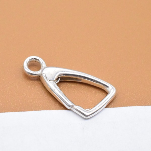 Sterling Silver Triangle Push Clasps, 925 Silver Shiny Gate Clasp, Hinged Ring Clasp, Spring Gate Clasp, Necklace Holder Clasp