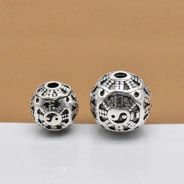 4 Sterling Silver Taichi Beads, 925 Silver Tai Chi Beads, Taichi Round Beads, Yin Yang Bead, Feng Shui Bead, Bracelet Bead, Necklace Bead