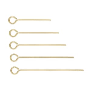30pcs 14K Gold Filled Eyepins, Gold Filled Eye Pins, Wire Size 26 24 22 gauge(0.4mm, 0.5mm, 0.64mm), Length 6.35mm to 50.8mm