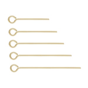 30pcs 14K Gold Filled Eyepins, Gold Filled Eye Pins, Wire Size 26 24 22 gauge(0.4mm, 0.5mm, 0.64mm), Length 6.35mm to 50.8mm