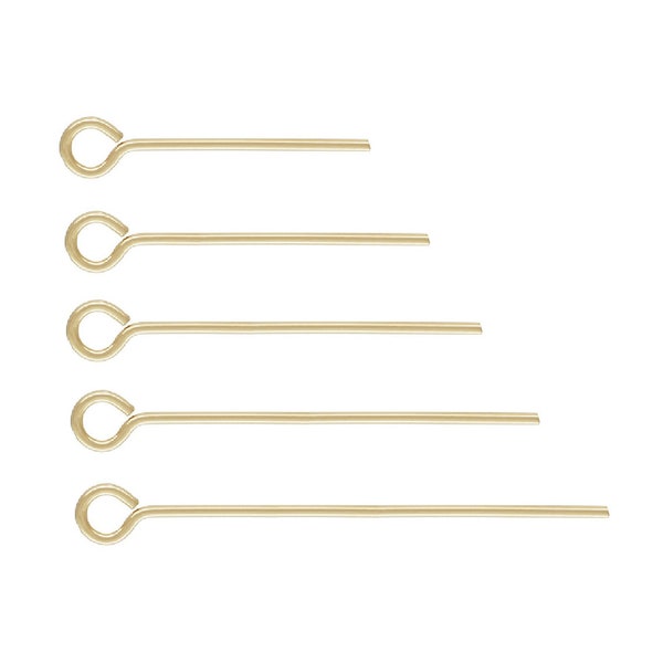 30pcs 14K Gold Filled Eyepins, Gold Filled Eye Pins, Wire Size 26 24 22 gauge(0.4mm, 0.5mm, 0.64mm), Length 6.35mm to 50.8mm