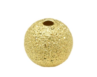 14K Gold Vermeil Style Stardust Round Bead, 925 Sterling Silver Matte Round Bead w/ Heavy 14K Gold Plated, Satin Bead for Bracelet Necklace