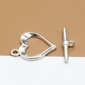 2 sets Sterling Silver Toggle Clasps, 925 Silver Heart Toggle Clasps, Love Heart Clasp, Bracelet Clasp, Necklace Clasp, Jewelry Findings