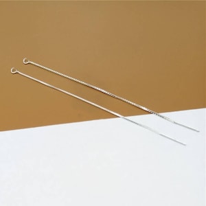 2 Pairs Sterling Silver Box Chain Ear Threader with Open Ring, 925 Silver Box Chain EarringThreader Ear Thread Earring Thread70mm 90mm 110mm