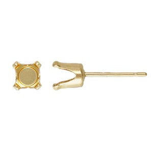 2 Pairs 14K Gold Filled Stud Earring Setting w/ Backs, Claw Earring Post, 4 Prong Post Earring, Earring Component, Fit 3mm 4mm 5mm 6mm Stone