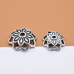 10 Sterling Silver Lotus Flower Bead Caps, 925 Silver Flower Bead Cap, Lotus Bead Cap, Blossom Cap, Spacer Bead Cap, Bead Spacer 8mm 10mm
