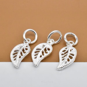 10 Sterling Silver Leaf Charms 2-sided, 925 Silver Leaves Charms, Leaf Charm, Tree Charm, Leaf Pendant, Leaf Charm for Necklace Bracelet