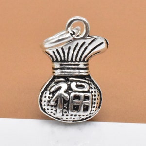2 Sterling Silver Lucky Bag Charms, 925 Silver Money Bag Charms, Pocket Bag Charms, Good Fortune Charm, Lucky Bag Pendant, Necklace Charm