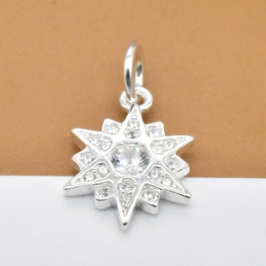 2 Sterling Silver Sun Charms Rhodium Plated with CZ, 925 Silver Small Sun Charms, Shiny Sunshine Charm, Bracelet Charm, Necklace Charm