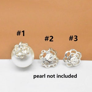 12 Sterling Silver Cup and Peg Drop for Half Drilled Pearl Bead, 925 Silver Flower Cup Peg, Flower Pearl Cup, Pendant Bail, Charm Bail