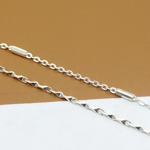 Sterling Silver Cable Chain w/ Bar, Ingot Bar Chain, 925 Silver Bar Chain Necklace, Bar & Link Chain, Unfinished Chain Footage 3.28ft/100cm