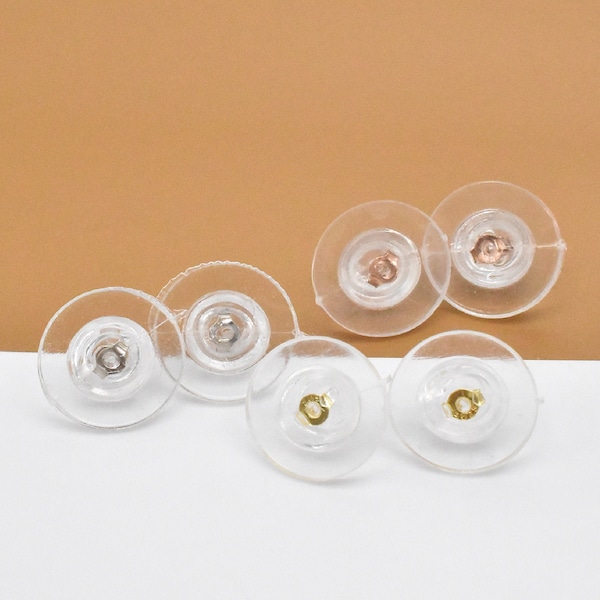 30 Pairs Sterling Silver Ear Nuts Rhodium Plated w/ 11mm Comfort Disc, Gold Plated Silicone Bullet Earring Nuts, Rose Gold Plated Ear Backs
