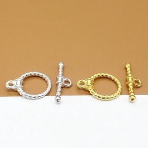 5sets Gold Plated Coiled Toggle Clasps over 925 Sterling Silver, Twist Toggle Clasp, 925 Silver Round Toggle Clasp, Circle Toggle Set 10mm