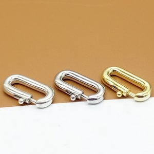 2 Sterling Silver Oval Spring Ring Clasps, 925 Silver Olive Spring Ring w/ Rhodium Plated, Gold Plated Oval Clasp for Bracelet Necklace