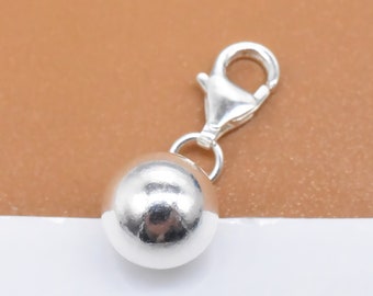 925 Sterling Silver Dangling Round Crystal Clip-on Charm Bead 