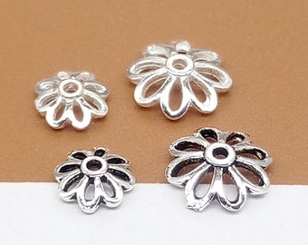 30 Sterling Silber Floral Perlenkappen, 925 Silber Perlenkappe, Blumen Perlenkappe, Blütenkappe, Spacer Perlenkappe 6mm 8mm, Schmuckzubehör