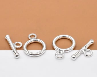 2 Sterling Silver Toggle Clasps, 925 Silver Toggle Clasp, Small Toggle Clasps, Bracelet Clasp, Necklace Clasp, Circle and Stick, Circle 9mm