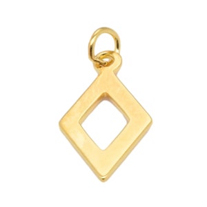 14K Gold Vermeil Style Cut-out Diamond Type Charm on 925 Sterling Silver, Heavy 14K Gold Plated Diamond Charm for Bracelet Necklace