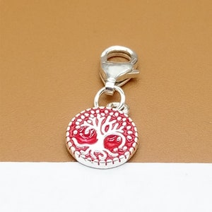 925 Sterling Silver Tree of Life Clip On Charm with Enameled, 925 Silver Life Tree Charm Lobster Clasp, Tree Necklace Charm, Bracelet Charm