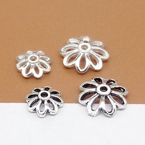 30 Sterling Silver Floral Bead Caps, 925 Silver Bead Cap, Flower Bead Cap, Blossom Cap, Spacer Bead Cap 6mm 8mm, Jewelry Findings