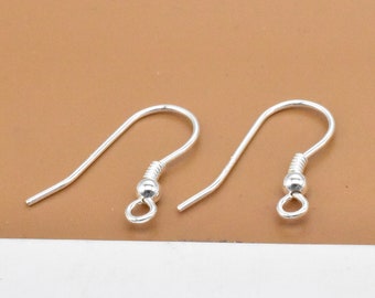 10 Pairs Sterling Silver Coiled Earring Wires w/ Bead, 925 Silver Ear Wires, Earring Wire, Ear Wire Hook, Earring Hook, Earring Accessories