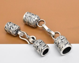 2pcs of 925 Sterling Silver Tribal Oxidized Leather Cord End Caps for Bracelet