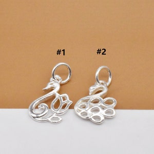 5 Sterling Silver Swan Charms, 925 Silver Flower Swan Charms, Shiny Swan Charm, Flower Charm, Animal Charm, Bracelet Charm, Necklace Charm