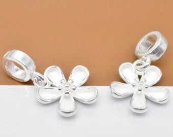 925 Sterling Silber Blumen Charms, 925 Silber Blume baumeln Charme, Gänseblümchen Charme, Blumencharme, Blüte Charme, Armband Charme, Halskette Charme