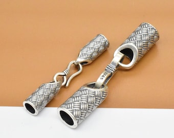 Sterling Silver Weave Cord End Cap with Hook Clasp, 925 Silver Leather Cord End Cap, Cord End Cap Connector, Bracelet Cord End