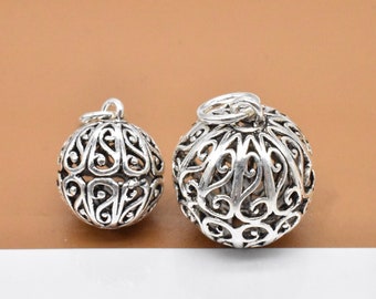 Sterling Silver Filigree Ball Charm, 925 Silver Spiral Round Charm, Hollow Sphere Charm, Vintage Style Boho Ball Pendant, Diameter 12mm 16mm