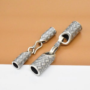 Sterling Silver Weave Cord End Cap with Hook Clasp, 925 Silver Leather Cord End Cap, Cord End Cap Connector, Bracelet Cord End image 1