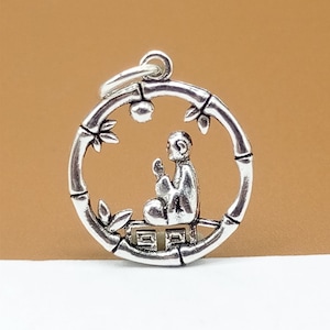 2 Sterling Silver Buddha Charms, Sitting Buddha Charm, 925 Silver Buddha Pendant, Circle Charm, Thinking Charm for Buddhist Buddhism