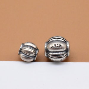 4 Sterling Silver Lantern Shape Beads, Pumpkin Spacer Bead, 925 Silver Lantern Bead, Corrugated Bead 6mm 7.5mm, Bracelet Bead, Necklace Bead