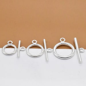 2 Sterling Silver Toggle Clasps, 925 Silver Shiny Toggle Clasp, Plain Toggle Clasp, Circle 10mm, 12mm, 15mm, Bracelet Clasp, Necklace Clasp